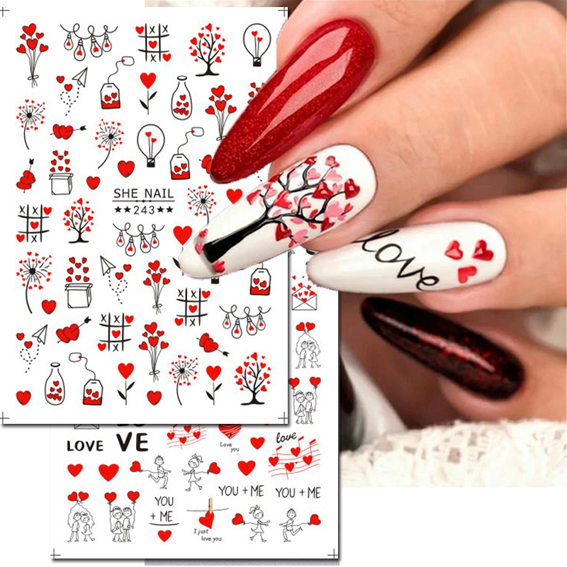 Nail Art Valentines Day - ثلاثية الأبعاد مسمار الفن المتزلجون ملصقات